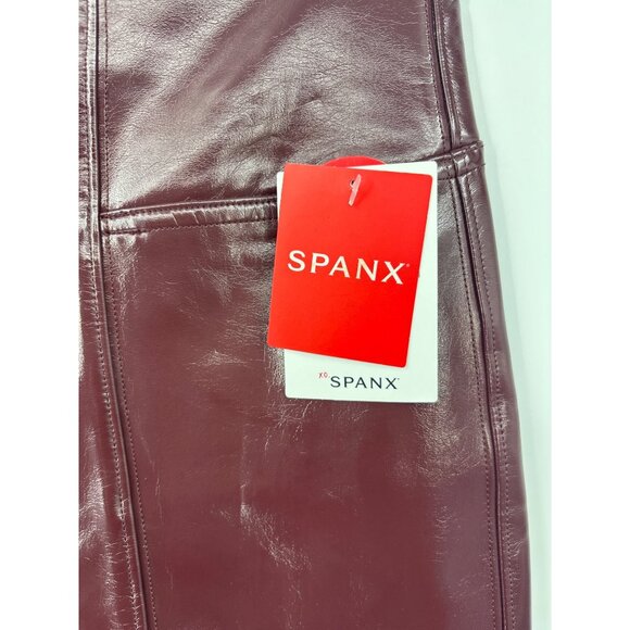 SPANX Faux Patent Leather Ruby Burgundy Cabernet Leggings Medium NEW - Picture 5 of 8